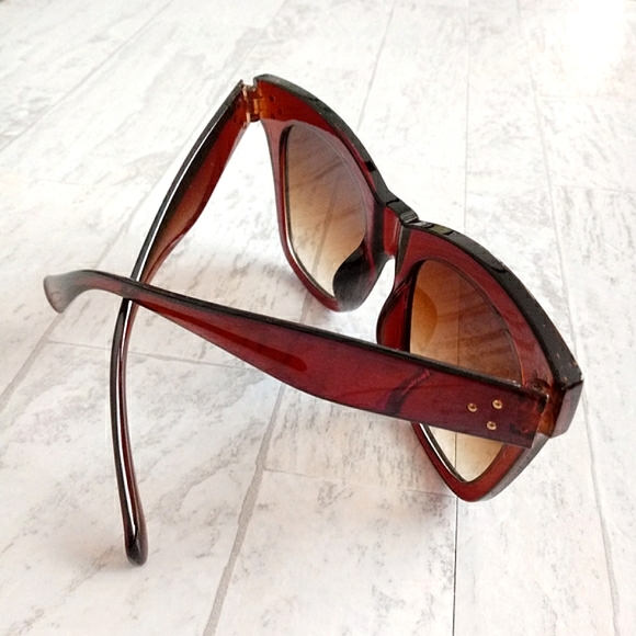 New Women's Oversized Amber Colored Cat Eye Sunglasses - Picture 3 of 6